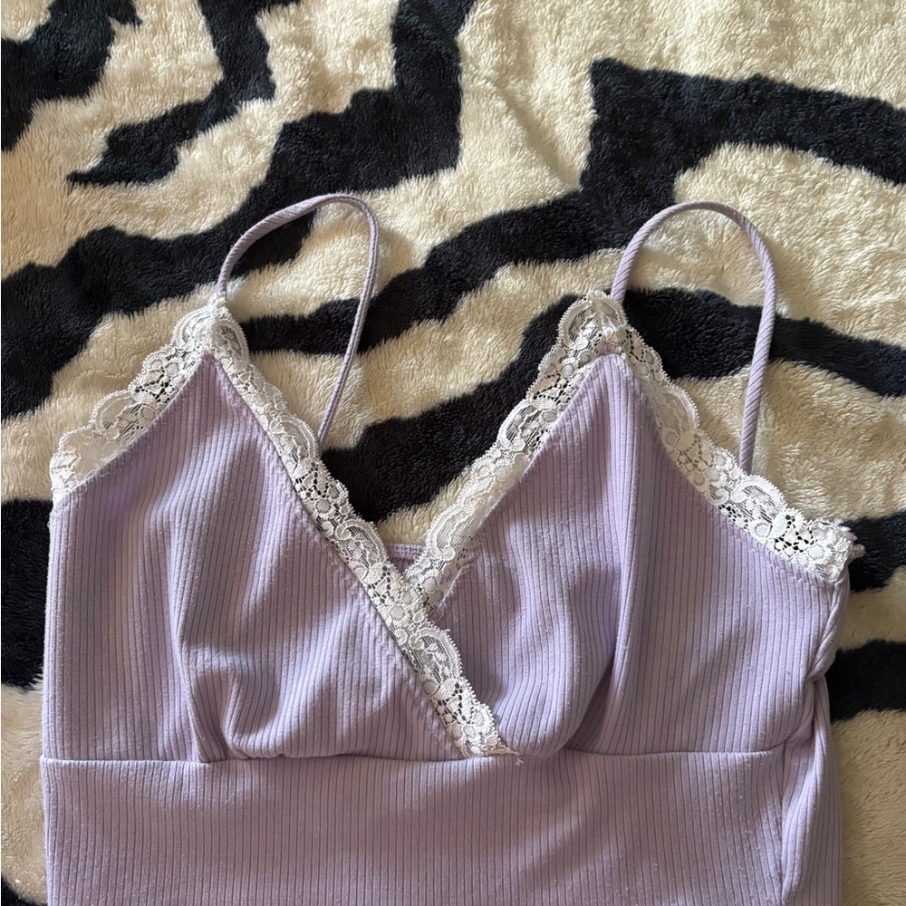 Papaya Lavender Lace Trim Crop Top - Picture 2 of 2